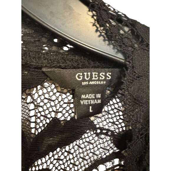 Guess Lace Black Short Sleeve Blouse Womens Size L Elegant Stretch Design - Picture 4 of 5